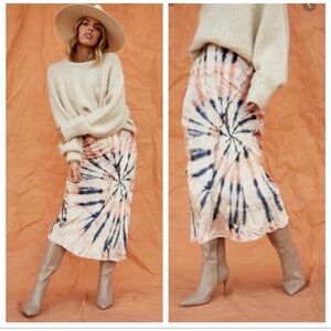 Free People Serious Swagger Bali Tie Dye Velvet Midi Maxi Skirt Size Small